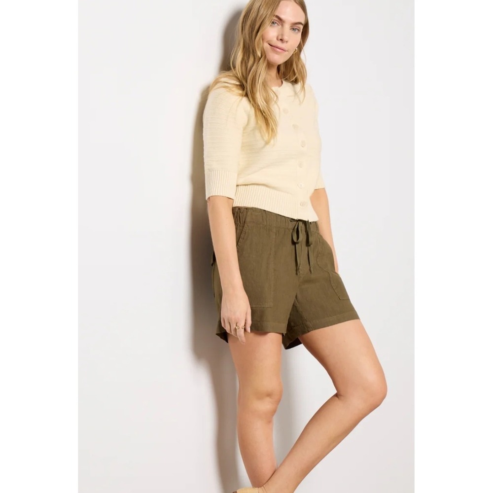 Kut From The Kloth Linen Utility Shorts Small Olive Green Drawstring Coastal